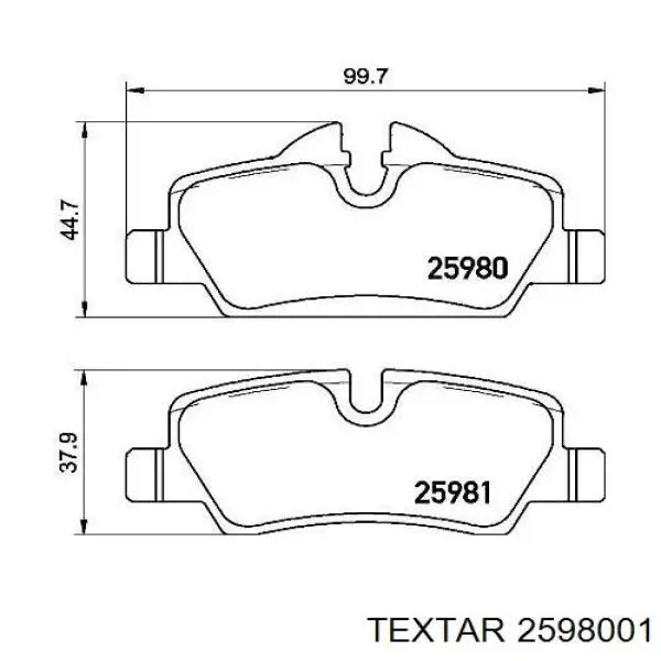 2598001 Textar sapatas do freio traseiras de disco