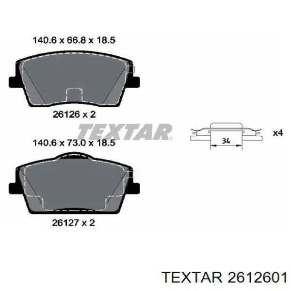 2612601 Textar sapatas do freio dianteiras de disco