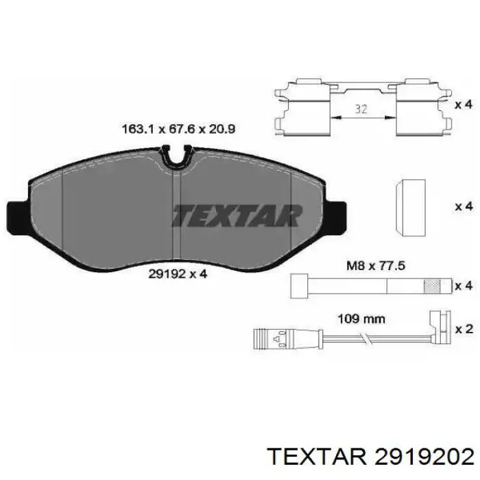 Передние тормозные колодки 2919202 Textar