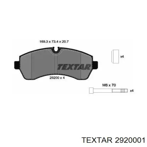 Передние тормозные колодки 2920001 Textar