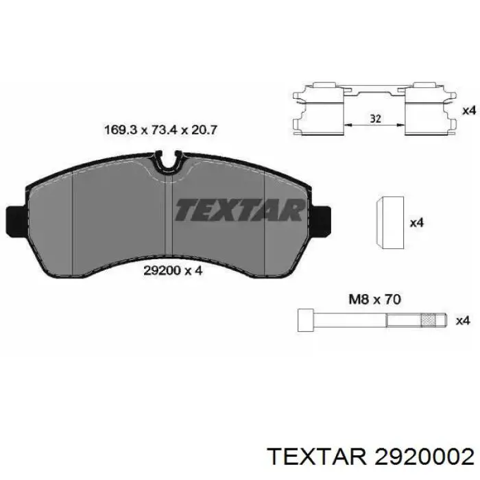 Передние тормозные колодки 2920002 Textar