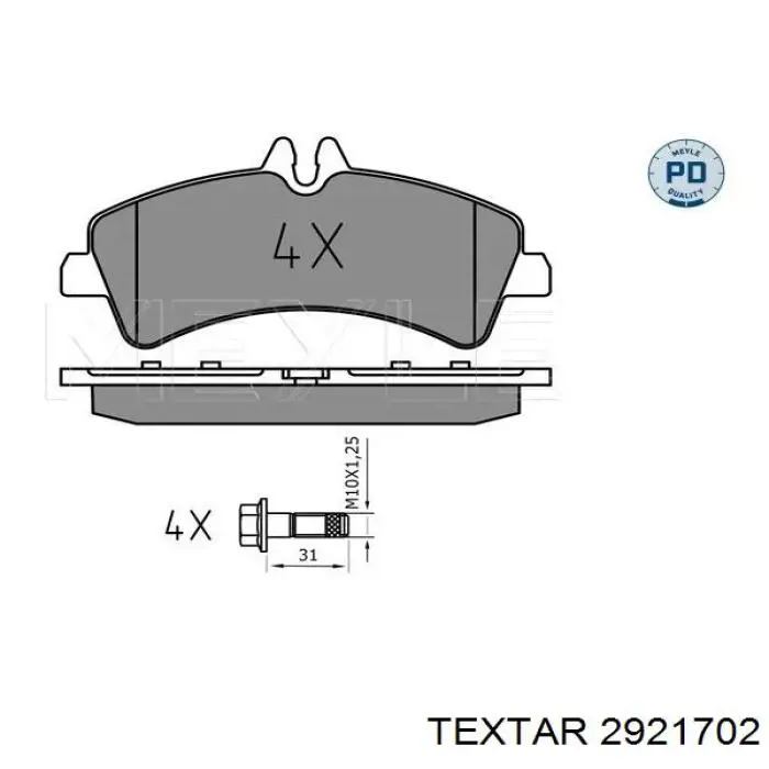 Колодки дисковые  Textar 2921702 цена, от 42.88 USD
