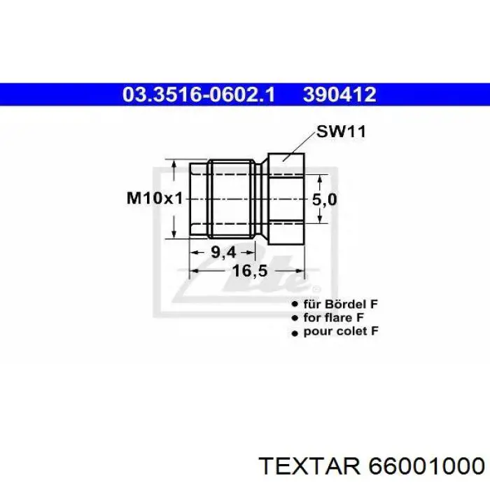 Штуцер соединительный тормозных трубок 66001000 Textar