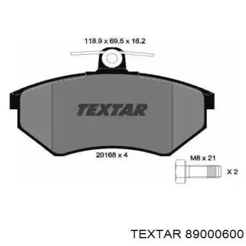 Передние тормозные колодки 89000600 Textar