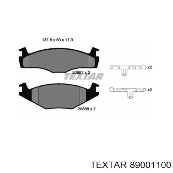 Передние тормозные колодки 89001100 Textar