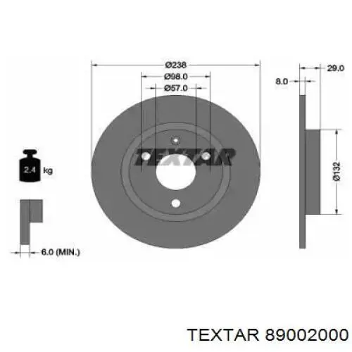 Передние тормозные колодки 89002000 Textar