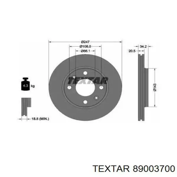 Передние тормозные колодки 89003700 Textar