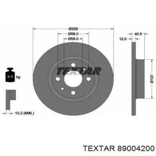 Передние тормозные колодки 89004200 Textar