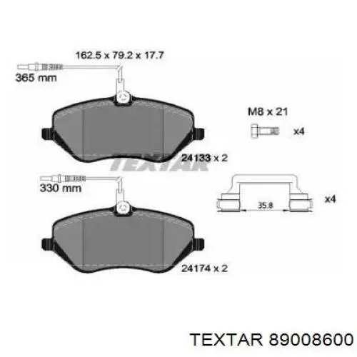 Передние тормозные колодки 89008600 Textar