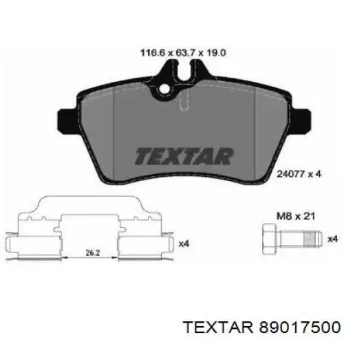 Передние тормозные колодки 89017500 Textar