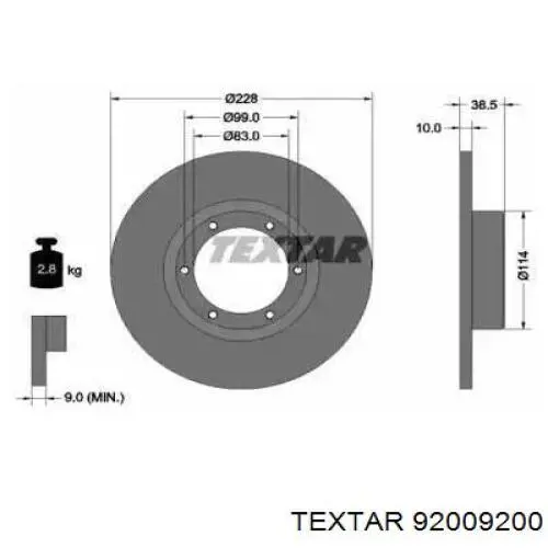 Передние тормозные диски 92009200 Textar