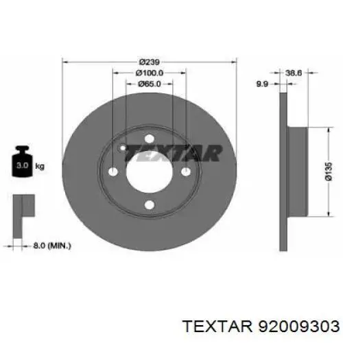92009303 Textar диск тормозной передний