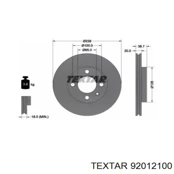 Передние тормозные диски 92012100 Textar