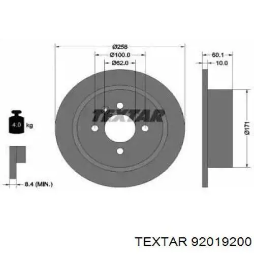 92019200 Textar диск тормозной задний