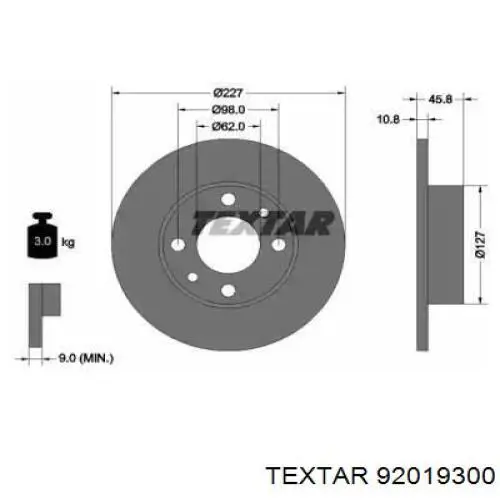 Передние тормозные диски 92019300 Textar