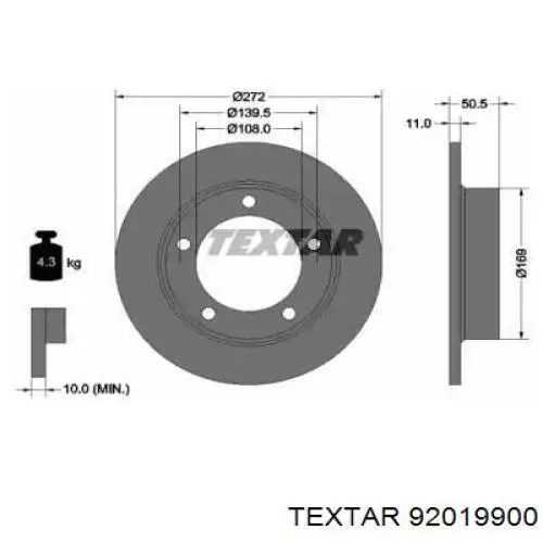92019900 Textar Диск тормозной передний