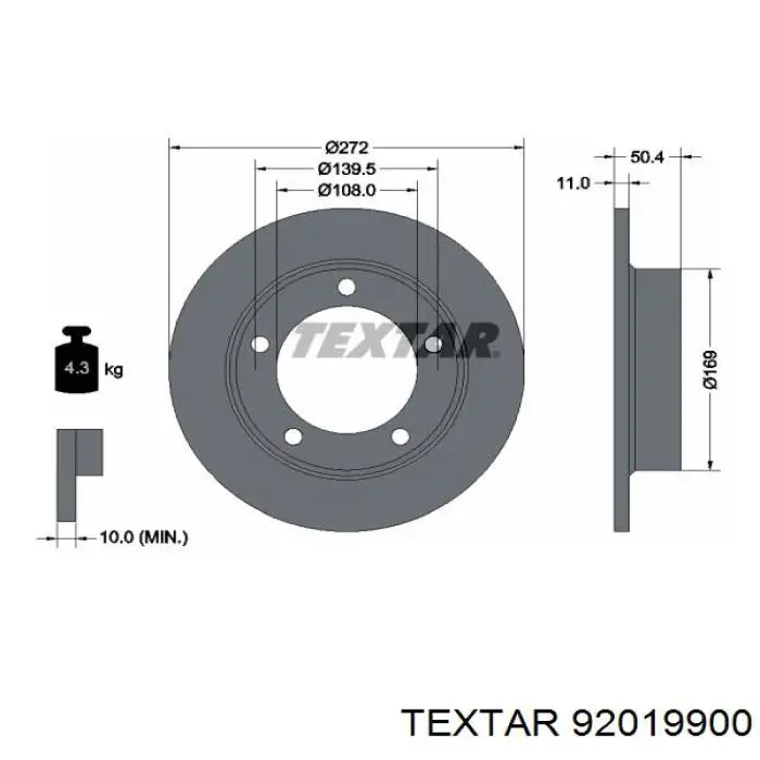 92019900 Textar Диск тормозной передний