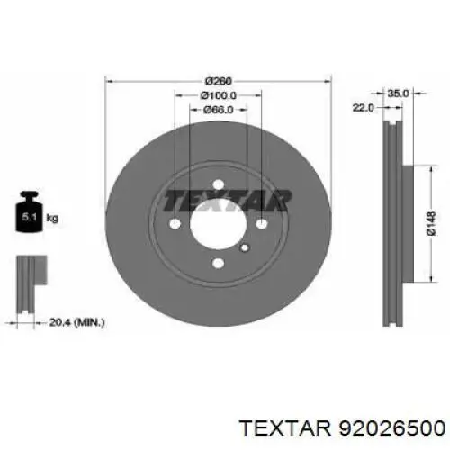 Передние тормозные диски 92026500 Textar