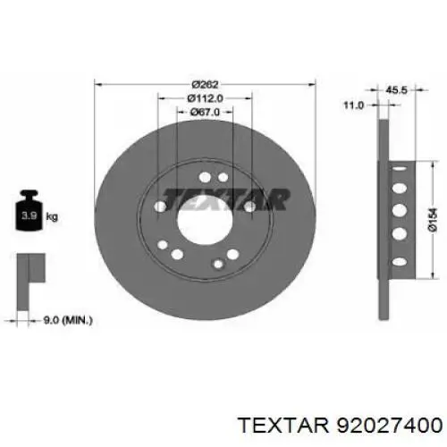 Передние тормозные диски 92027400 Textar