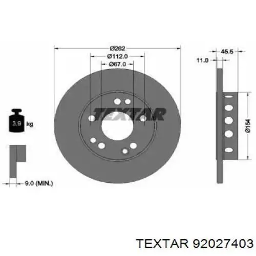 92027403 Textar диск тормозной передний