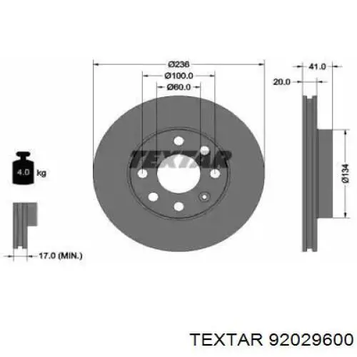 92029600 Textar диск тормозной передний