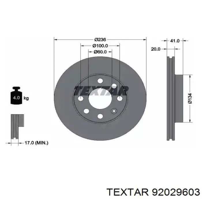 92029603 Textar диск тормозной передний