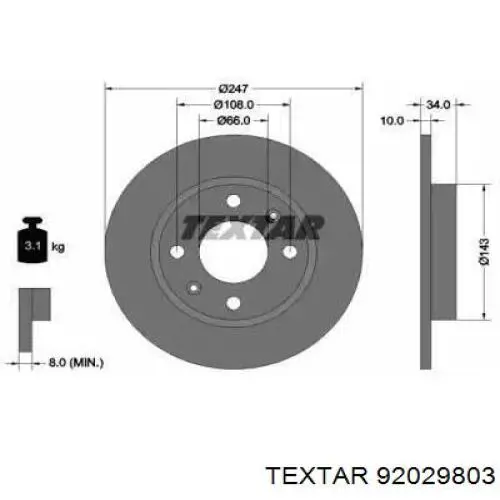 92029803 Textar диск тормозной передний