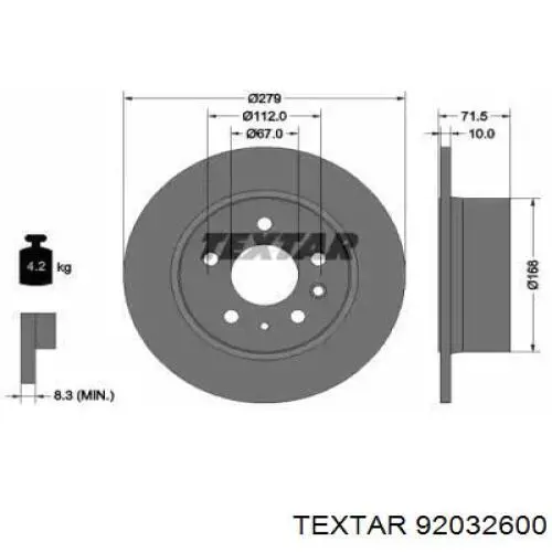 92032600 Textar диск тормозной задний