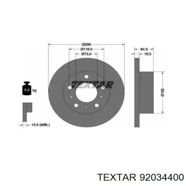 Передние тормозные диски 92034400 Textar