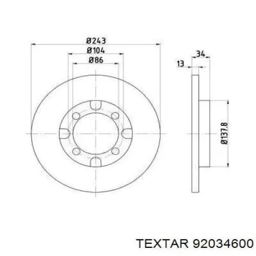 Передние тормозные диски 92034600 Textar