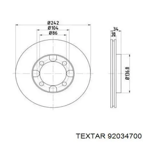 Передние тормозные диски 92034700 Textar