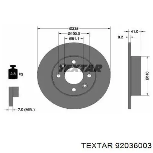 92036003 Textar передние тормозные диски