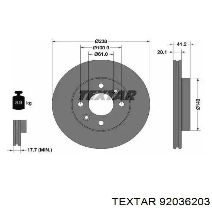 92036203 Textar диск тормозной передний