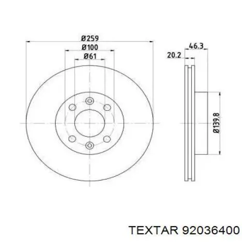 Передние тормозные диски 92036400 Textar