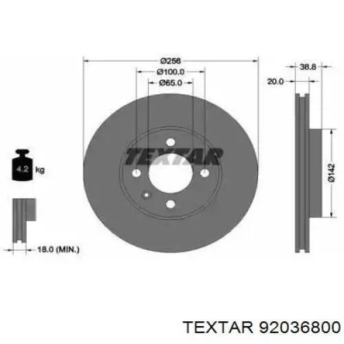 Передние тормозные диски 92036800 Textar