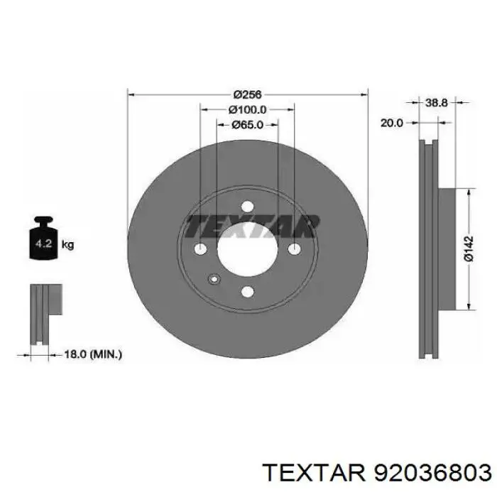 92036803 Textar диск тормозной передний