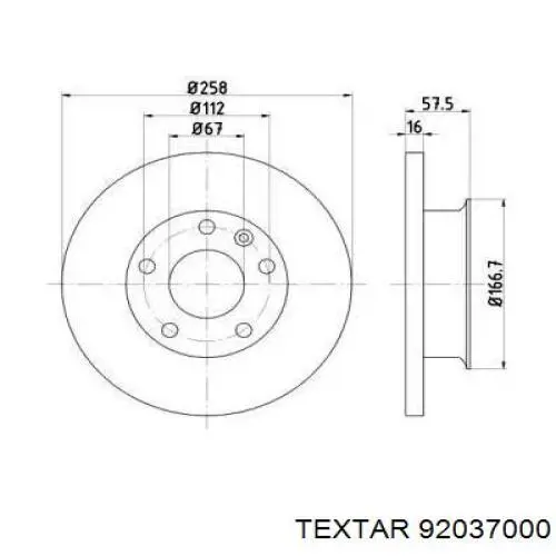 Передние тормозные диски 92037000 Textar