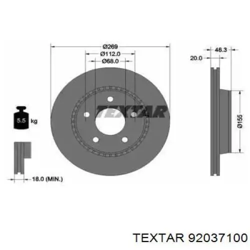 Тормозные диски 92037100 Textar