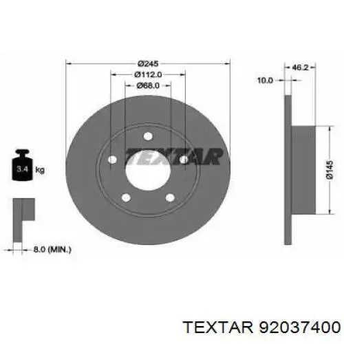 Тормозные диски 92037400 Textar