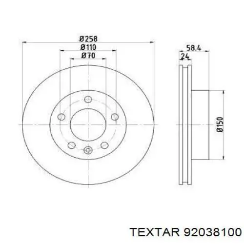 Передние тормозные диски 92038100 Textar