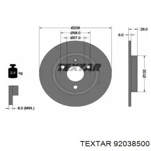 92038500 Textar диск тормозной передний