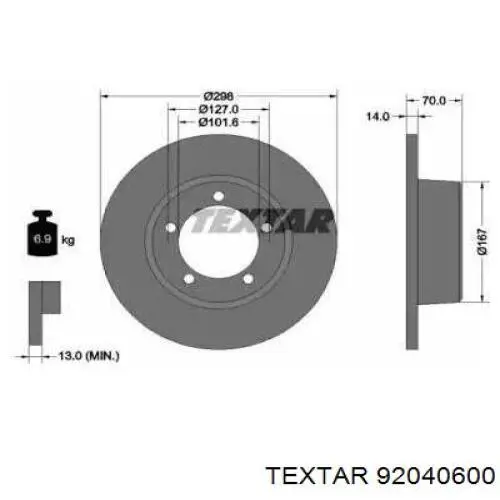 92040600 Textar диск тормозной передний