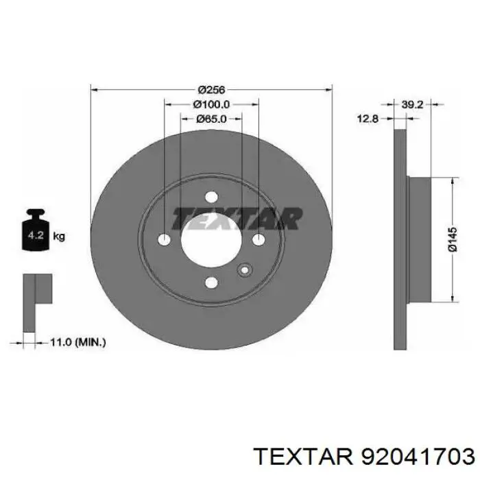 92041703 Textar диск тормозной передний