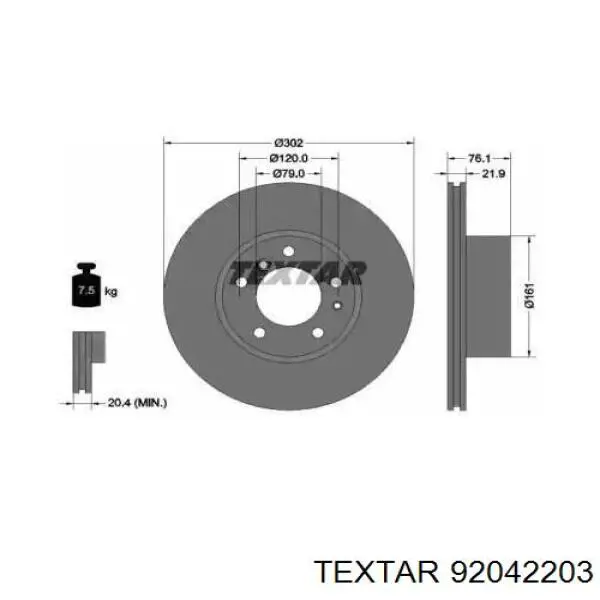 92042203 Textar диск тормозной передний