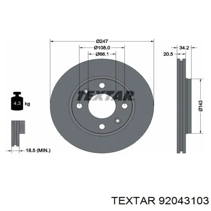 92043103 Textar диск тормозной передний