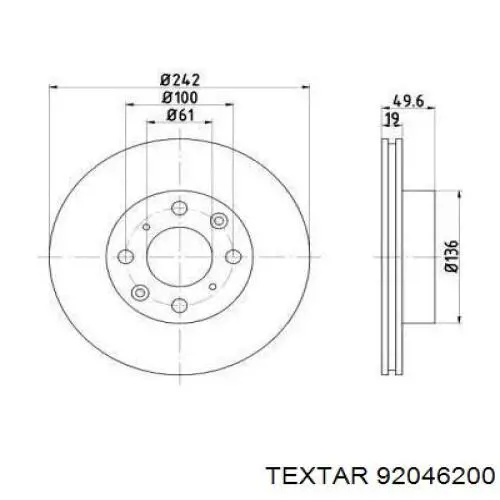 Передние тормозные диски 92046200 Textar