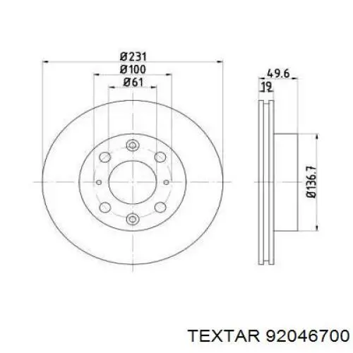 Передние тормозные диски 92046700 Textar