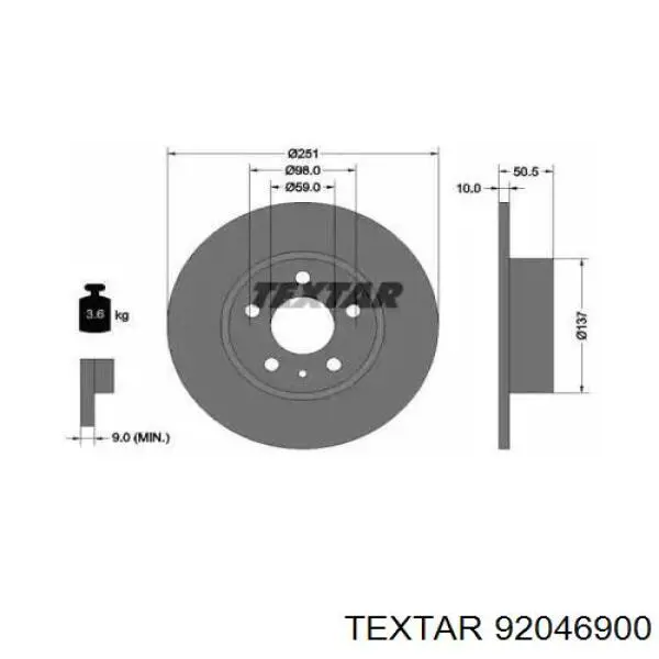 Тормозные диски 92046900 Textar