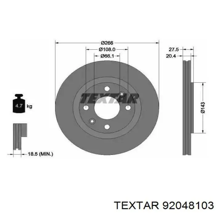 92048103 Textar диск тормозной передний