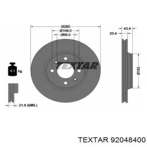 92048400 Textar Диск тормозной передний